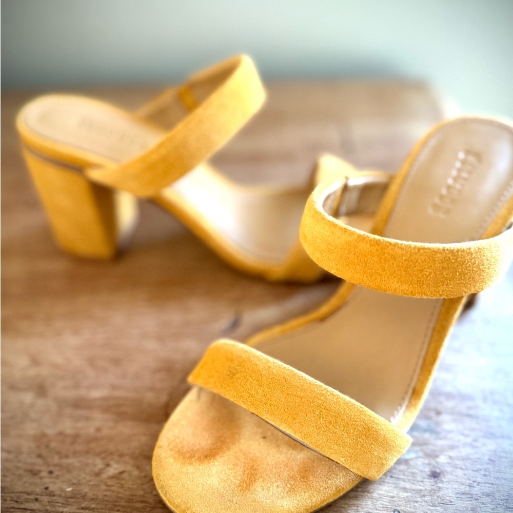Soludos Ines Heels Mustard Yellow Suede Leather Open Toe Size 5 - Picture 2 of 6